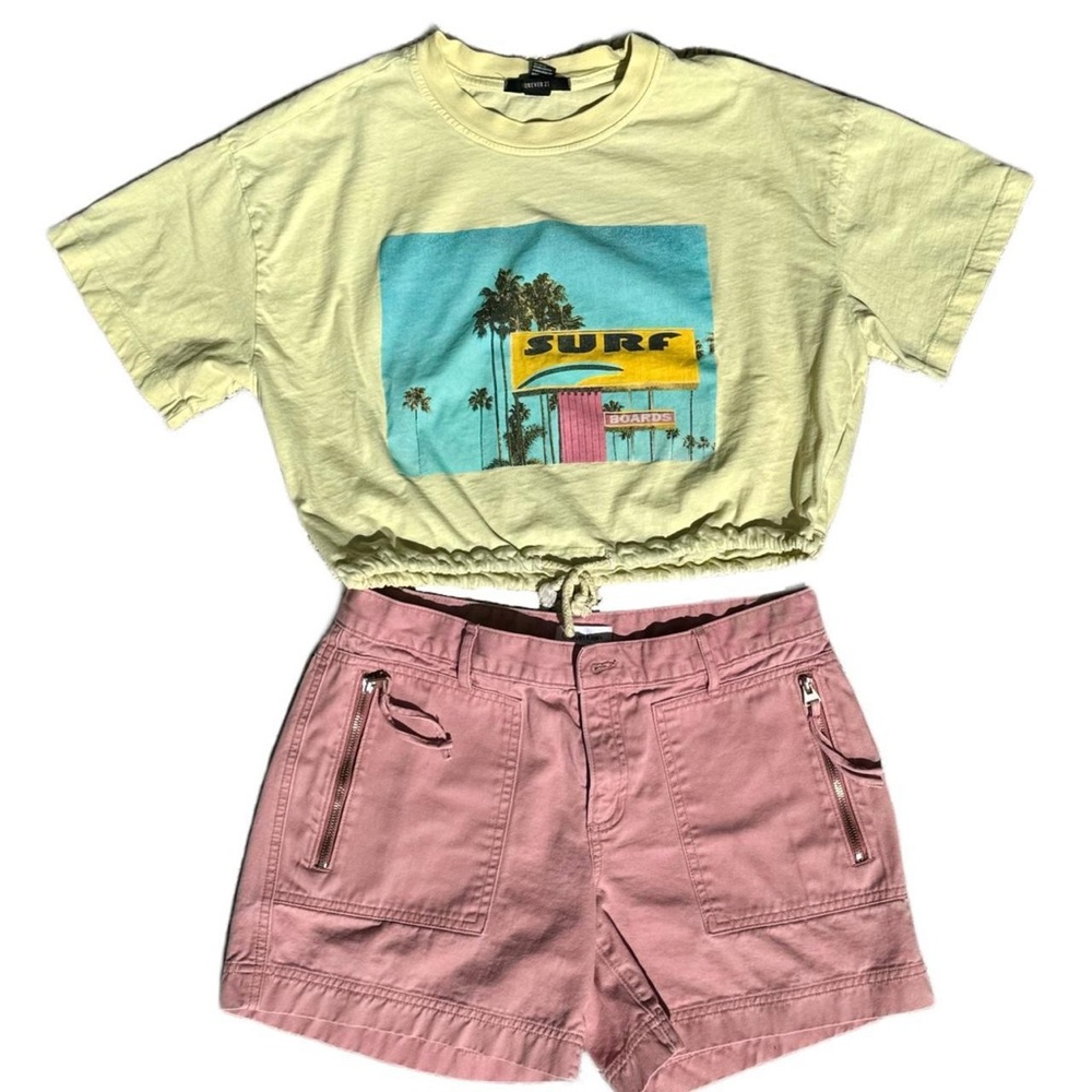 Forever 21 Chartreuse Spring Green Surf Crop Top Graphic Tee Women’s Siz… - Picture 3 of 5